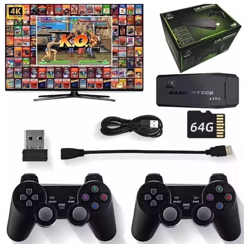 Video Game Stick 4K Com 20000 Jogos 64gb 2 Controles Sem Fio