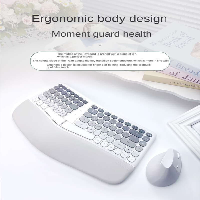Jomaa & Mofii Conjunto De Teclado E Mouse Sem Fio USB 2.4G Vertical Dividido Ergonômico De 84 Teclas Com Descanso Para A