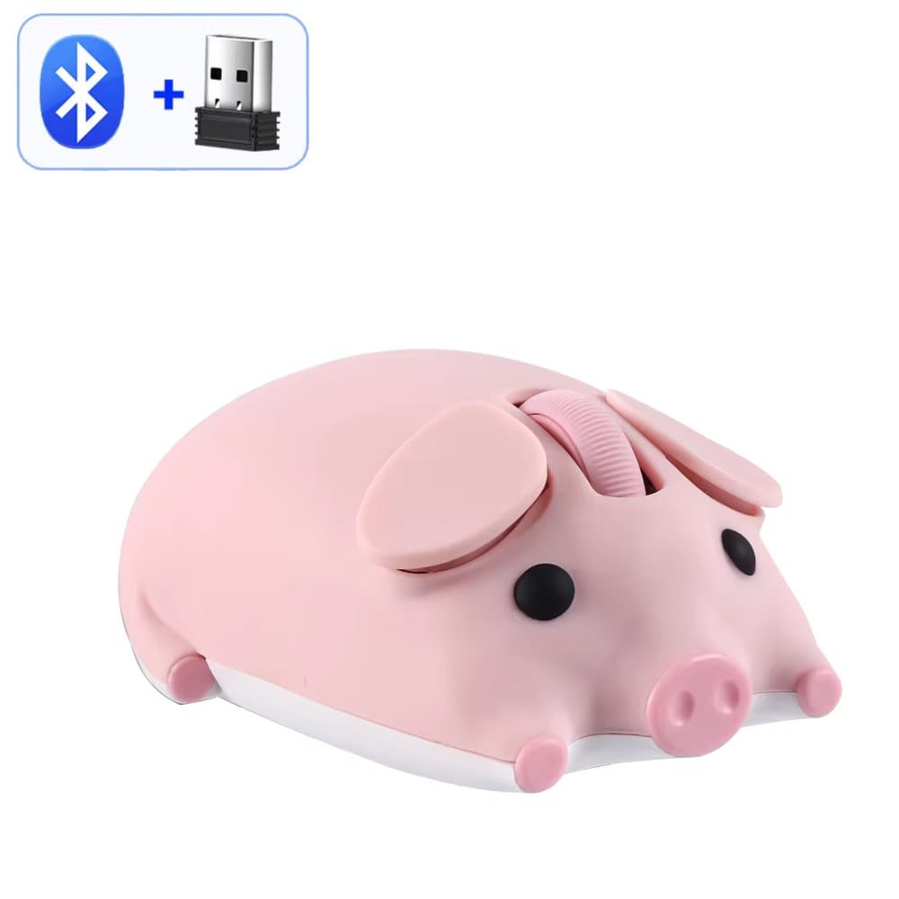Mouse Bluetooth De Computador Sem Fio Modo Duplo Cute Cartoon Animal Pig 1200 DPI 2.4 Ghz Ergonômico USB Óptico Para Jog