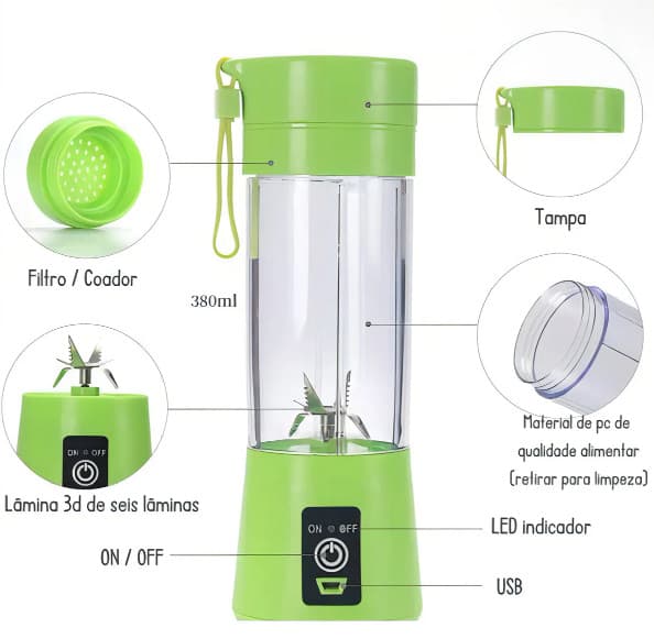 Mini Liquidificador Portátil Recarregável Bivolt Potente