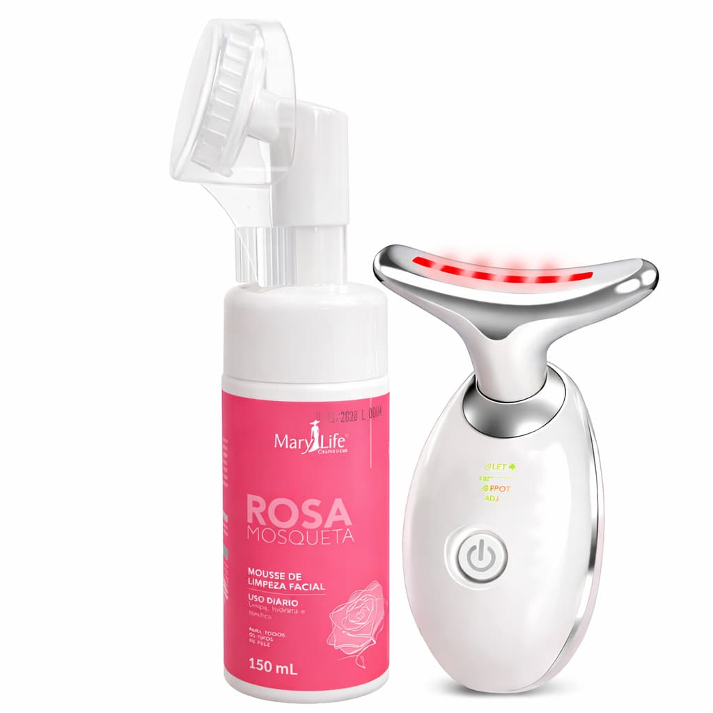 Kit Skincare Profissional: Mousse Rosa Mosqueta + Massageador Facial Anti Idade