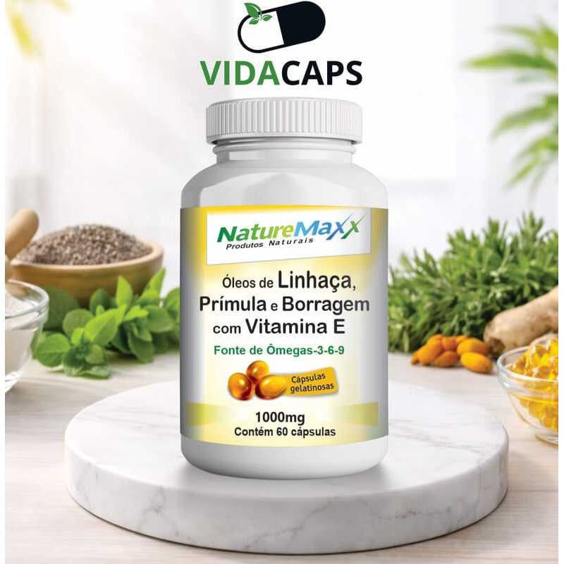 Linhaça Dourada Prímula Borragem Vitamina E Ômegas-3-6-9 ÓleoNutri Softgel 500/1000mg 60/120 Cápsulas - Suplemento