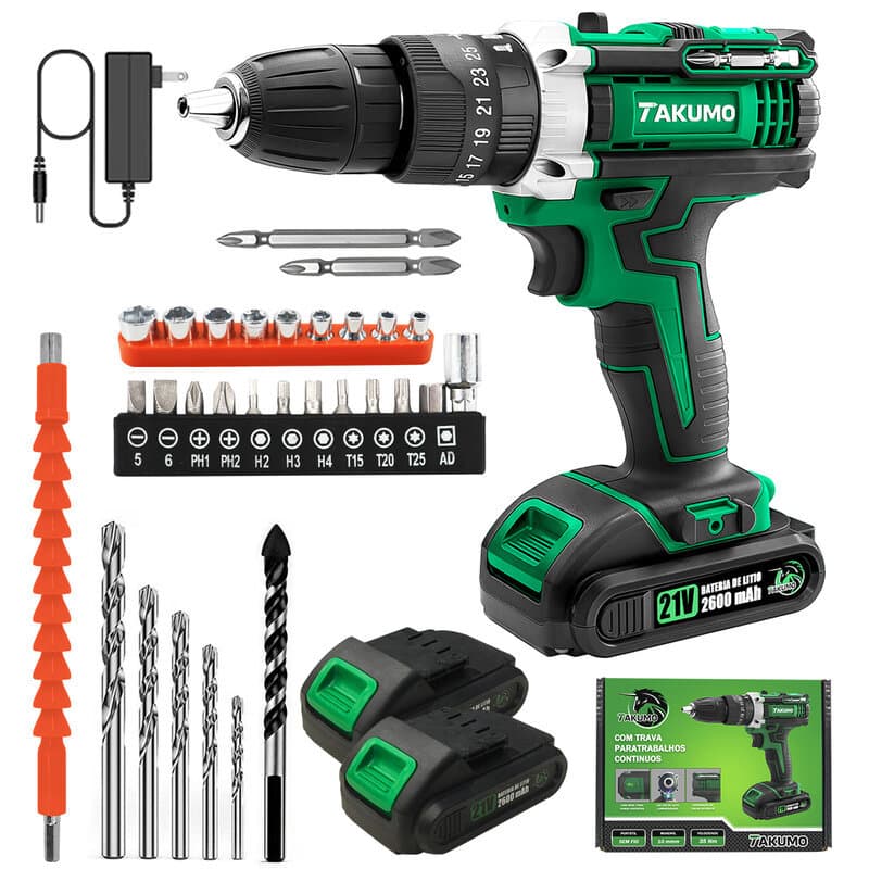 Furadeira Parafusadeira De Impacto Sem Fio Bateria 21v com Duas Baterias Recarregáveis Com Maleta e Acessórios Completo