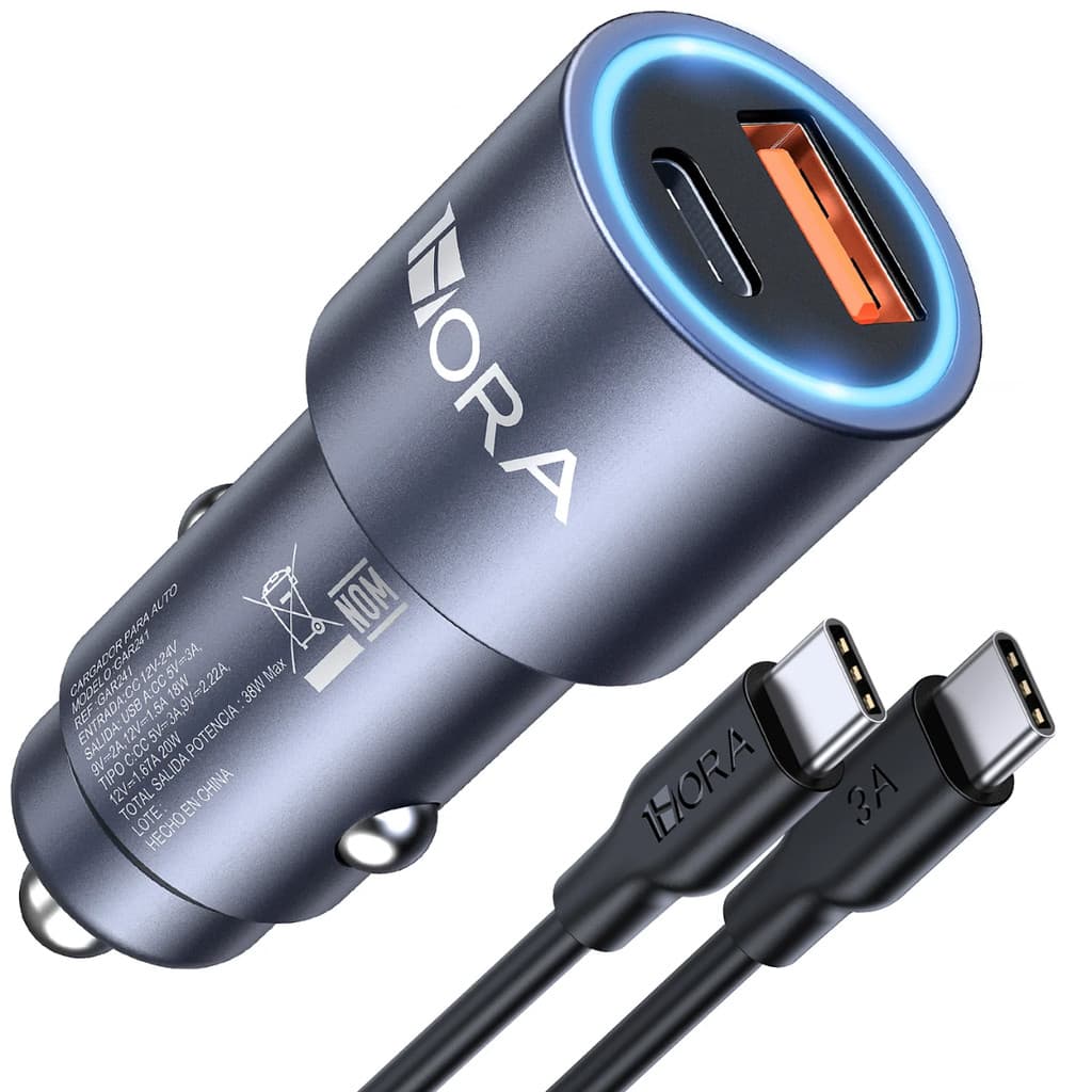 Carregador Celular Veicular Rápido 38W USB-C PD/USB-A QC