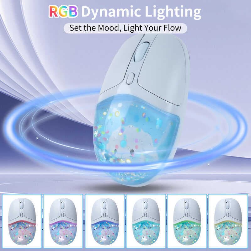 Mouse Sem Fio Bluetooth 2.4G Bonito Modo Duplo Recarregável Fluindo Cristal Efeito De Luz Botão Mudo Uso Do Escritório M