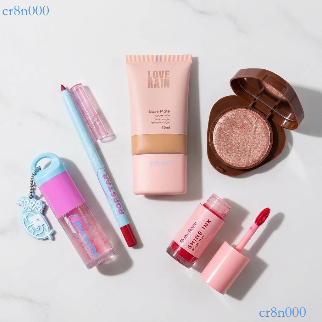 Maquiagem 5 em 1  – Delineador Glitter, Iluminador Baked, Óleo Labial, Lápis de Lábios e Base Líquida ✨cr8n000
