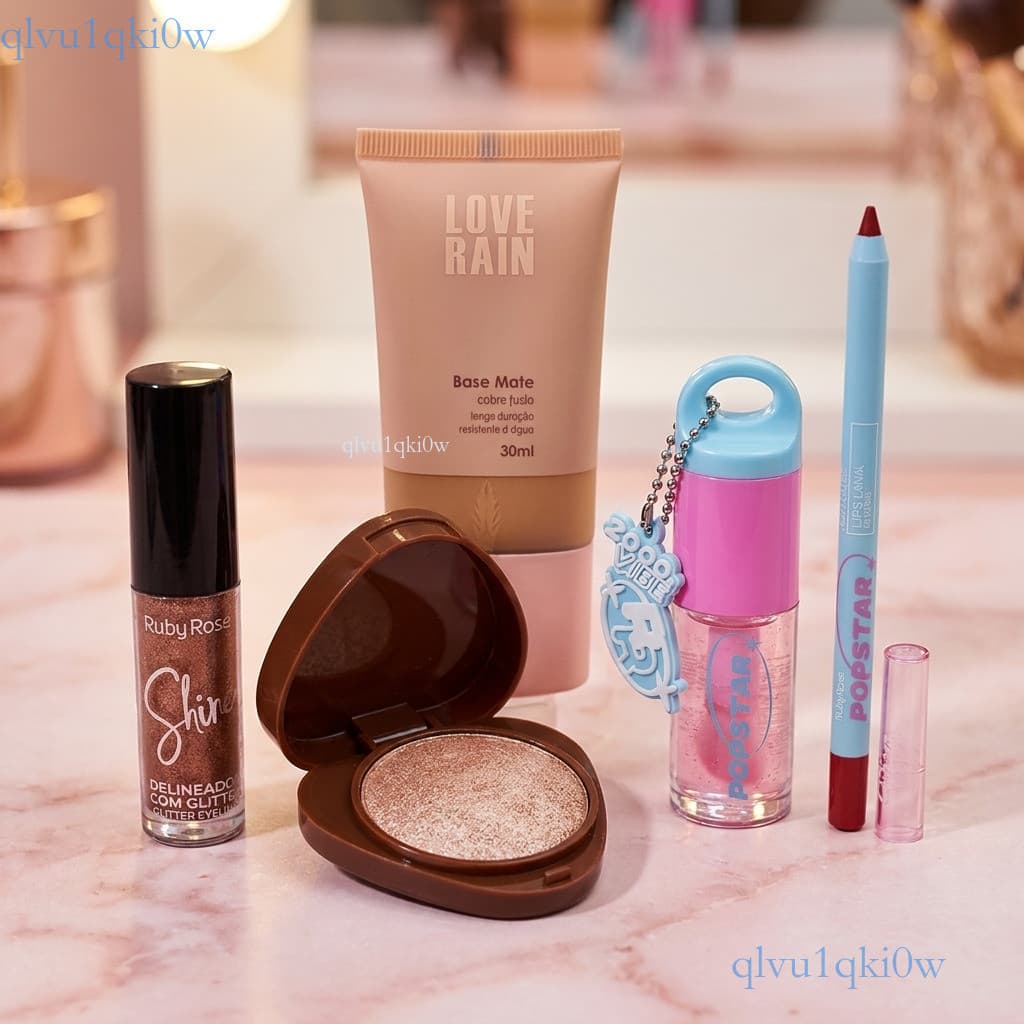 Maquiagem 5 em 1  – Delineador Glitter, Iluminador Baked, Óleo Labial, Lápis de Lábios e Base Líquida ✨ki0ww