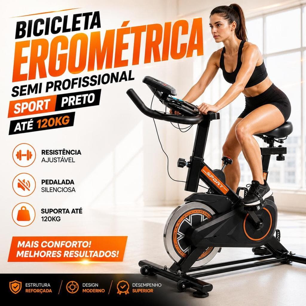 Bicicleta Ergométrica Indoor Sport Semi Profissional Preto Alta Resistência 120kg
