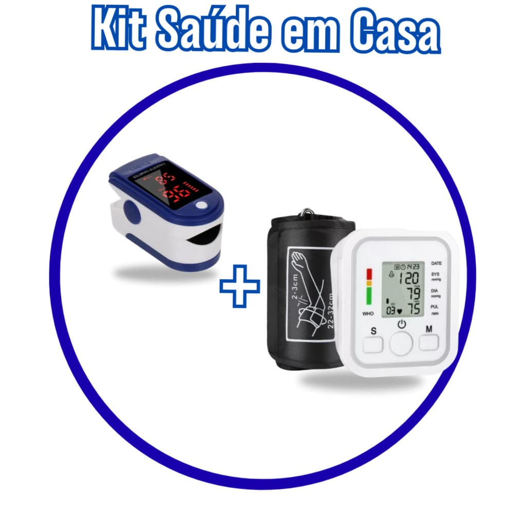 Kit Saúde em Casa – Oxímetro Digital de Dedo + Monitor de Pressão Arterial de Braço