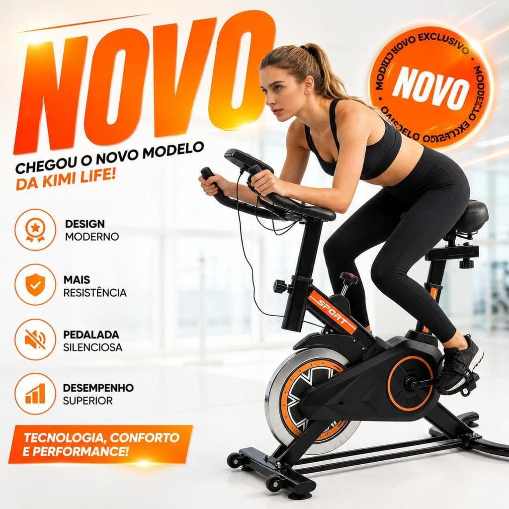 Bicicleta Ergométrica Sport Profissional Preta até 120kg com Painel Digital