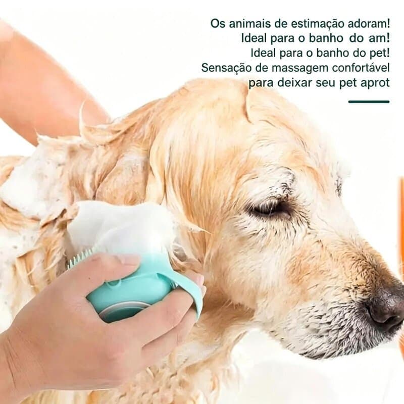 Esponja de Silicone para Banho com Dispenser, Escova e Suporte para Shampoo/Sabonete – Ideal para Pets e Crianças