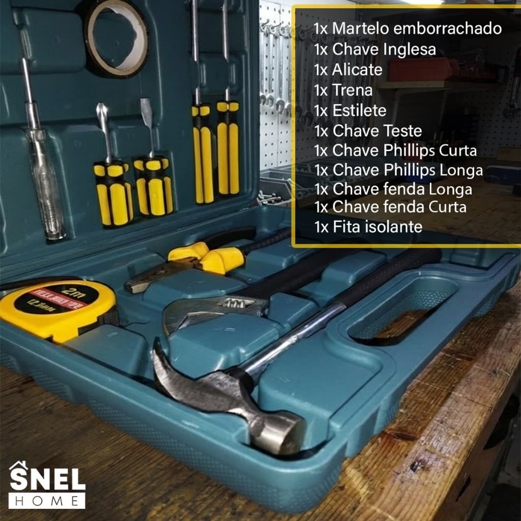 Maleta De Ferramentas Com 12 Peças Kit Completo e Funcional para Uso Profissional e Domésticos Snel Ferramentas