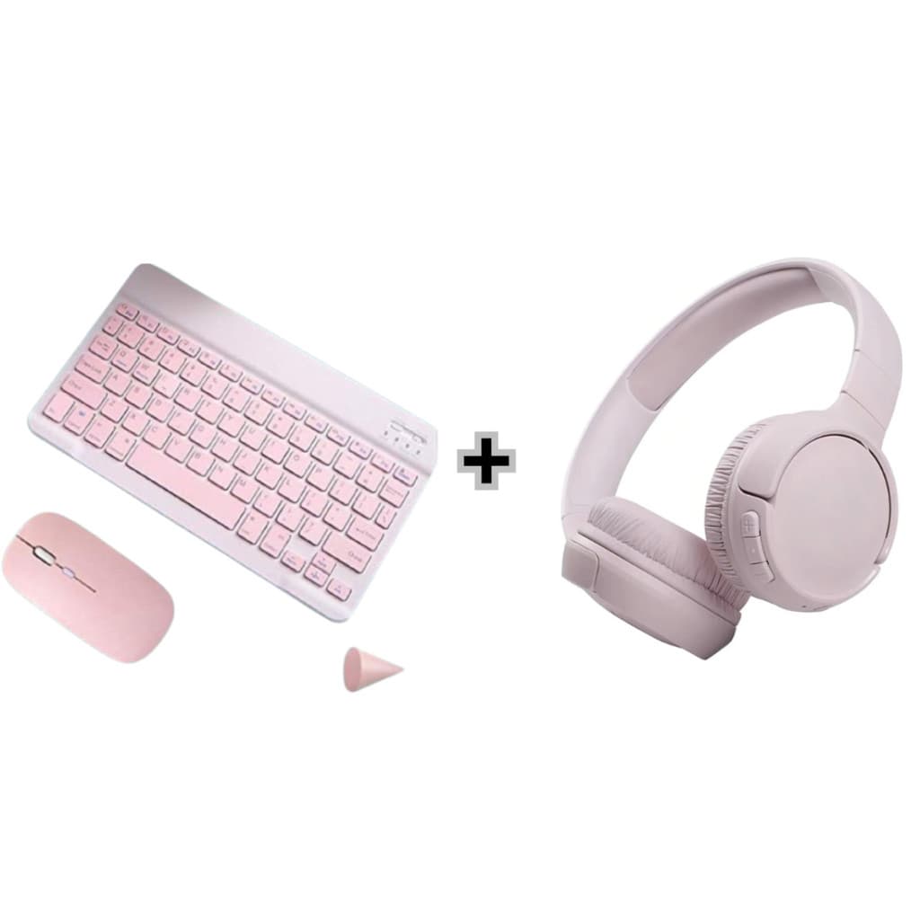 ROSA - Kit Fone de Ouvido Bluetooth Tune 510 + Conjunto de Teclado + Mouse Sem Fio Bluetooth Para Notebook e Tablet