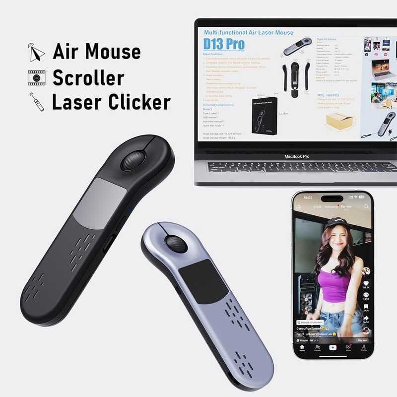 Mouse Sem Fio Modo Duplo Recarregável Bluetooth 2.4Ghz Controle Remoto Com Air Touchpad Clique Para PowerPoint Keynote P