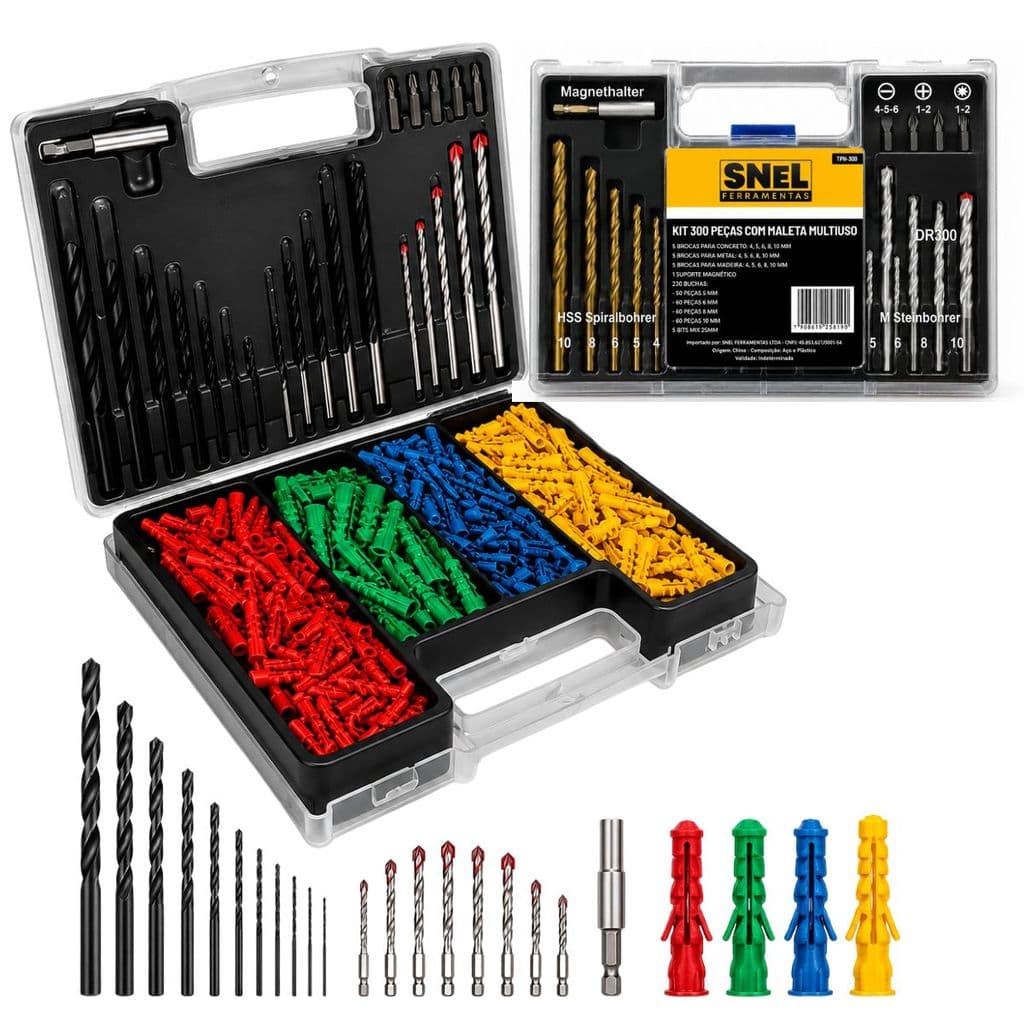 Kit De Brocas Bits E Buchas 300 Peças Com Maleta Kit Completo