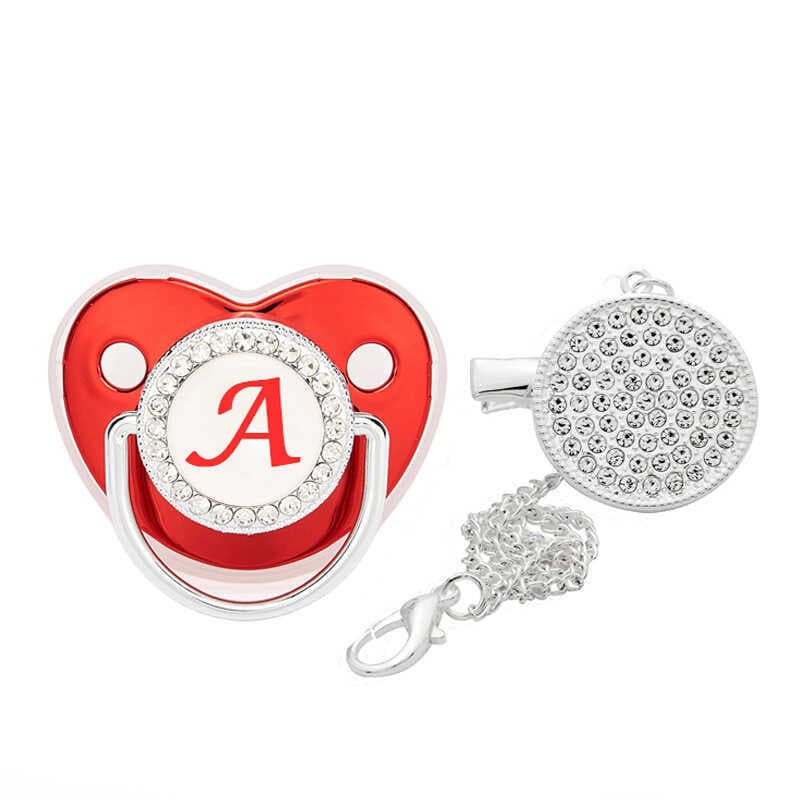 Novo produto 26 letras vermelhas bebê diamante chupeta bebê diamante chupeta