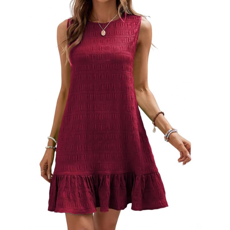 Vestido feminino de verão novo estilo Fashion; Vestido solto Casual com gola redonda sem mangas feminino; Festa Diária n