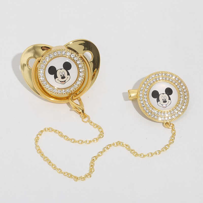 Mickey dos desenhos animados dos desenhos animados com chupeta de diamante bebê ponto perfuração chupeta cinta corrente 