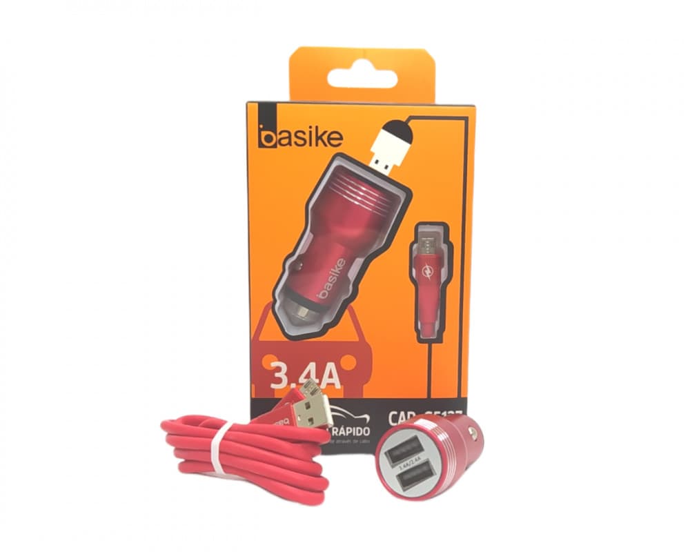 Carregador Veicular 2 Portas USB 3.4A Cabo V8 Basike CAR-G5137-V8 (***COR PRETO - ESGOTADO)