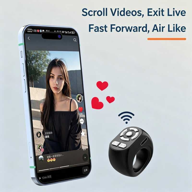 Mouse Sem Fio Leve E-book Página Turner Vídeo Comor Câmera Zoom Remoto Portátil Dedo Bluetooth