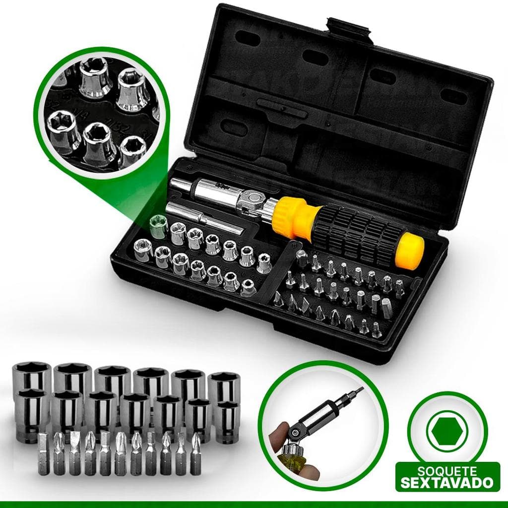 JOGO DE SOQUETES 41 PEÇAS CATRACA REVERSÍVEL SNEL SN33 MALETA CHAVE CACHIMBO JOGO FERRAMENTAS COMPLETO PARA OFICINA