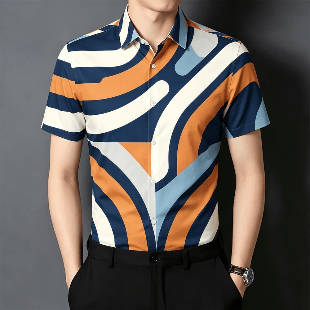 Camisa Social Masculina De Manga Curta Slim Fit Soft Stretch Resistente A Rugas Com Botão De Colarinho Coreano Business 