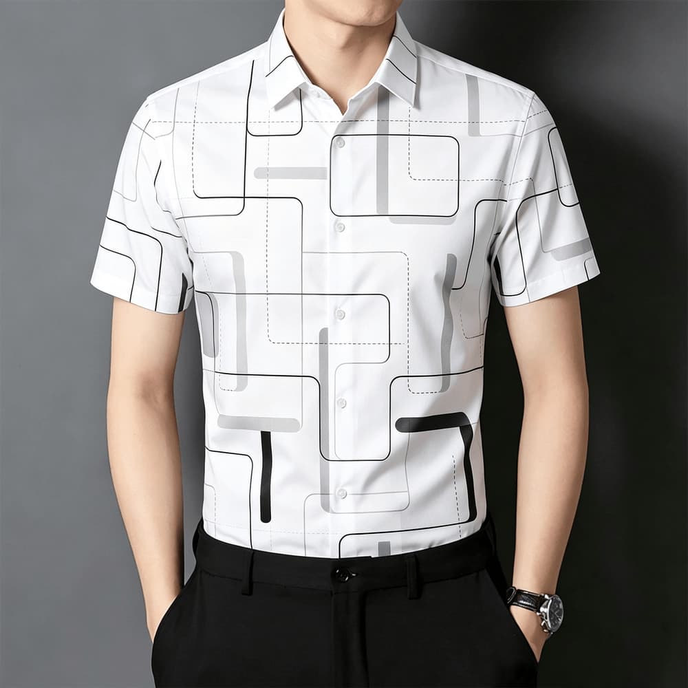 Camisa Social Masculina De Manga Curta , Slim Fit , Macia , Elástica , Resistente A Rugas , Colarinho , Botão , Coreano 