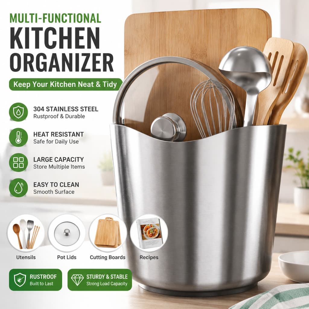 [Novo Atualizado] 2 Peças Organizador De Cozinha 304 Inoxidável Porta Utensílios De Grande Capacidade Multiuso À Prova D