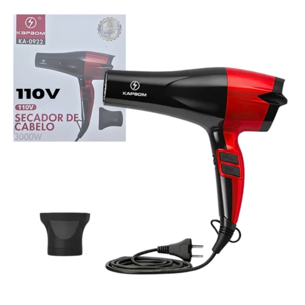 Secador de Cabelo Profissional 3000W 110V Ar Frio Motor AC Potente Kapbom KA-0922