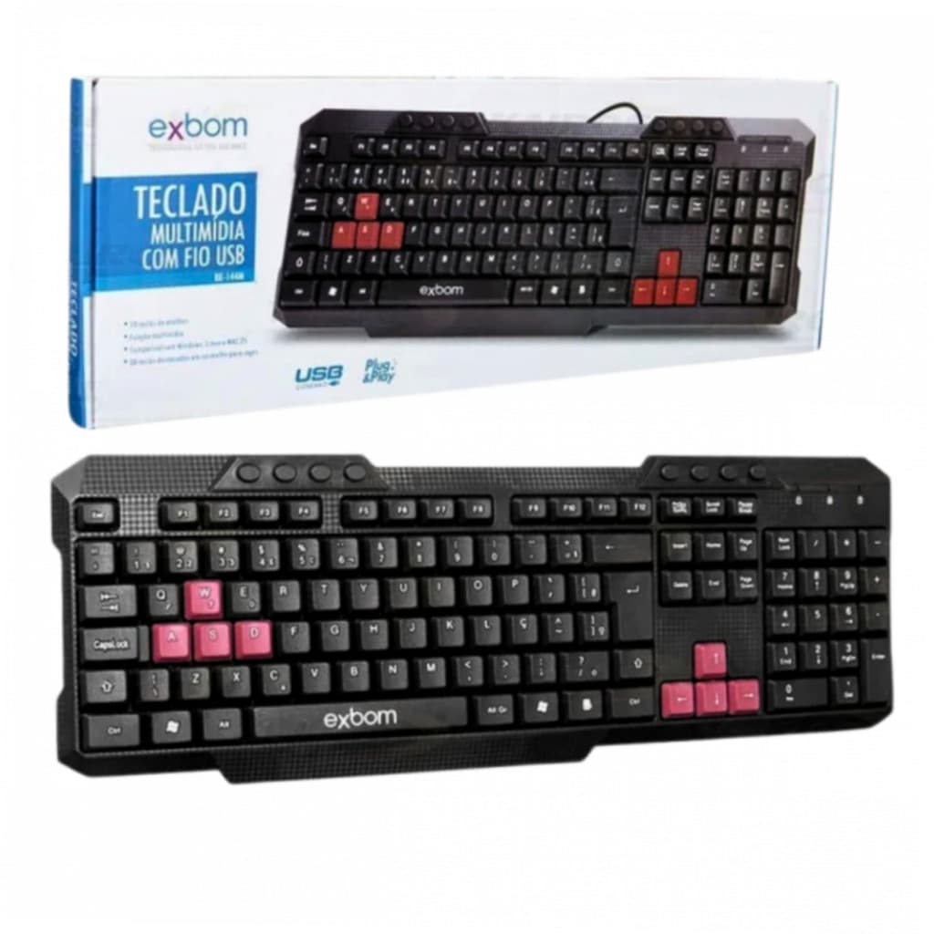 Teclado Gamer Semi Mecânico USB ABNT2 Exbom BK-144M