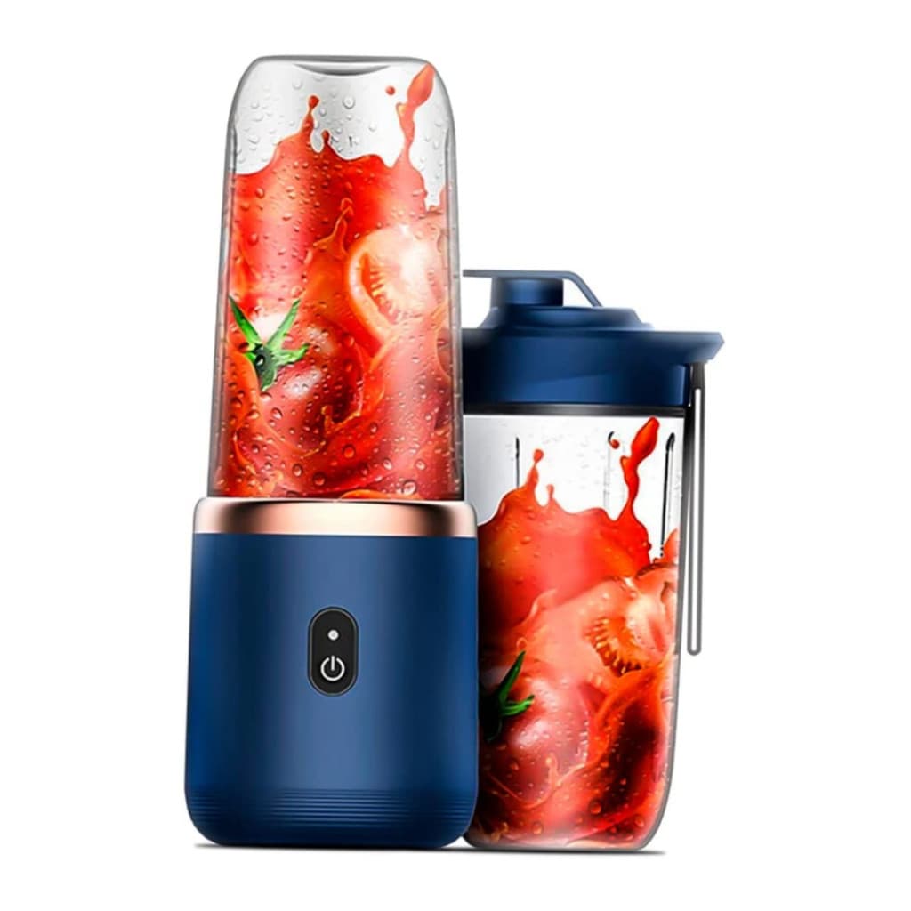 Mini Liquidificador Portátil Mixer Recarregável 6 Lâminas Potente 400ml Com 2 Copos Garrafa Shake Academia Cozinha USB-C