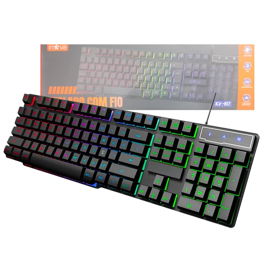 Teclado Computador Gamer Semi-Mecânico Led Rgb Notebook Abnt2