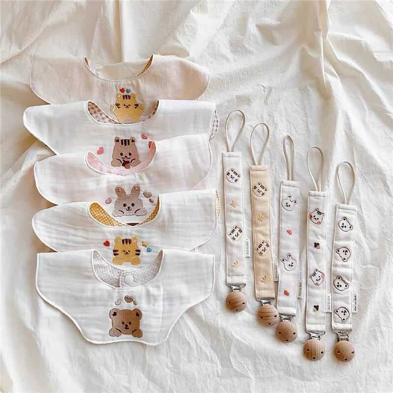 Coreano coreano ins estilo bebê chupeta clipe de algodão puro bordado urso chupeta anti-queda corrente do bebê cordão an