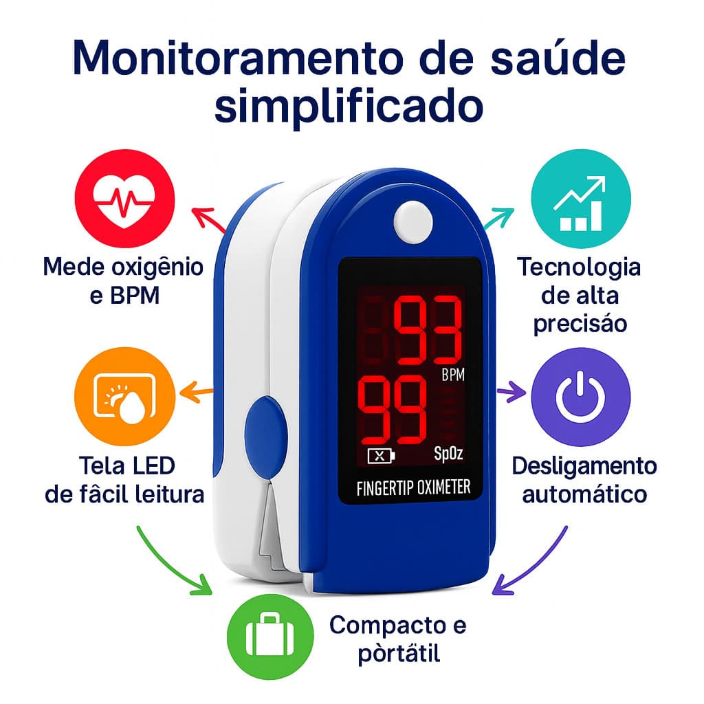 Oxímetro Digital de Dedo Medidor De Saturação De Oxigênio - BPM