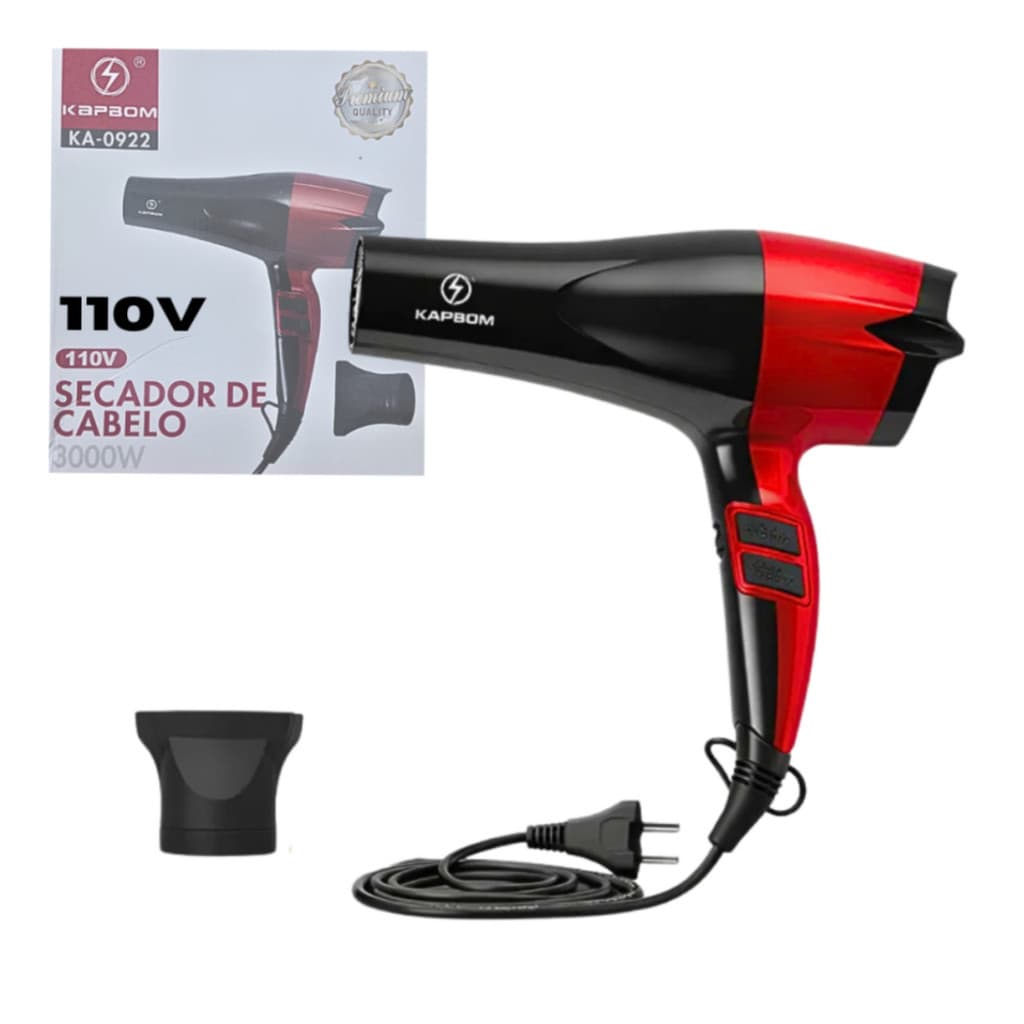 Secador de Cabelo Profissional 3000W Premium 110V Alta Potência com Jato de Ar Frio Bico Concentrador e Velocidades