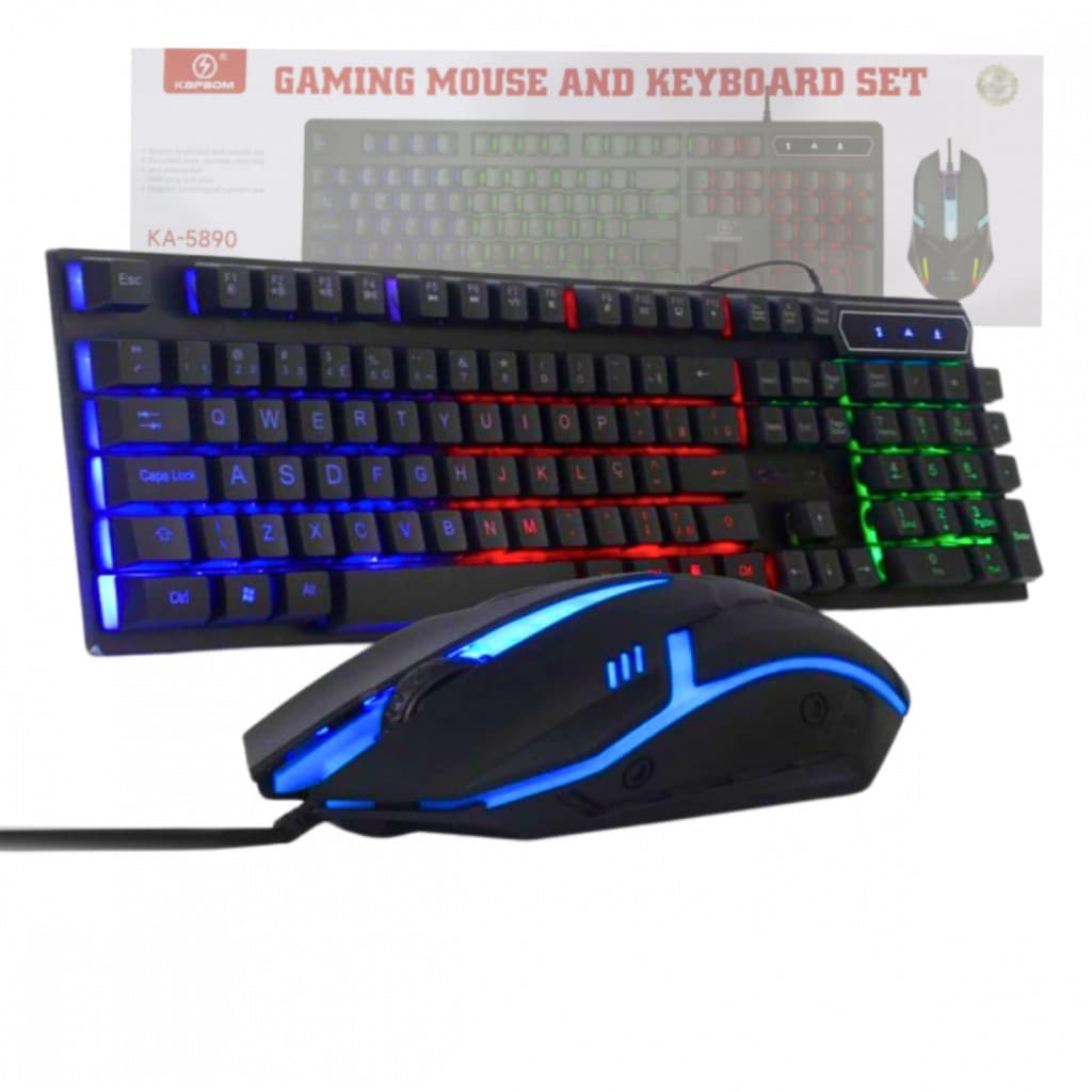 Kit Teclado E Mouse Gamer RGB Semi Mecânico LED USB ABNT2 Para PC Kapbom