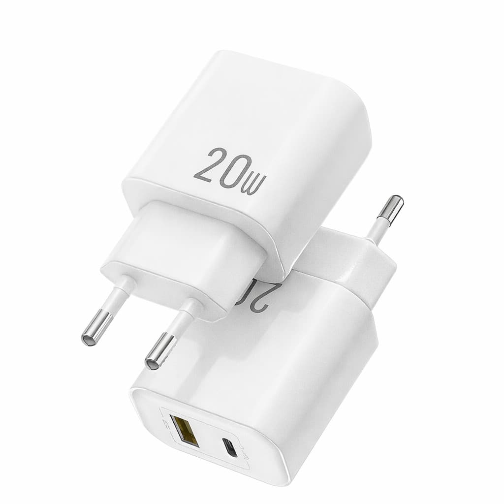 Carregador Turbo 20W USB + Tipo-C – Fonte de Carregamento Rápido para Celular e Dispositivos Compatíveis