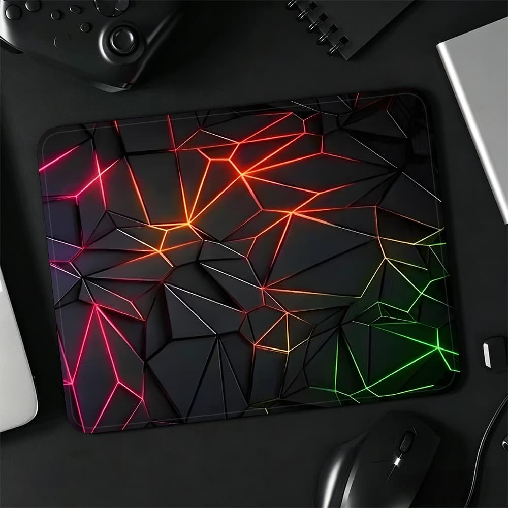 Mouse Pad Pequeno Geométrico Neon Arco-Íris Polígono Antiderrapante Gamer PC Notebook STAT