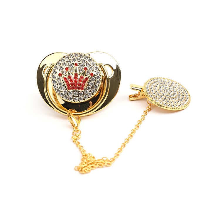 Chupeta estilo coroa de diamante completo bebê com alça de chupeta de diamante corrente Anti-queda