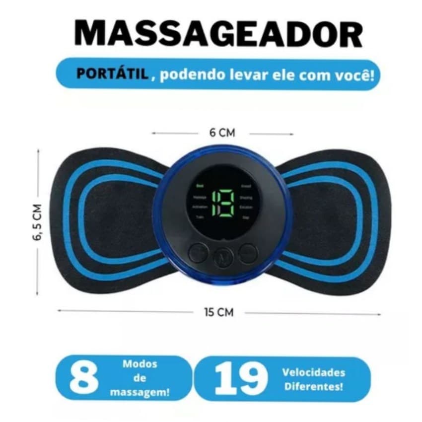 Kit Massageador Elétrico EMS Tapete Massageador Pés e Muscular Portátil USB Alívio de Dores 8 Modos