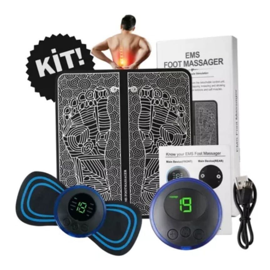 Kit Massageador QBX 2 em 1 Dores Alivio Muscular Braços Cervical Mãos Pés Preto