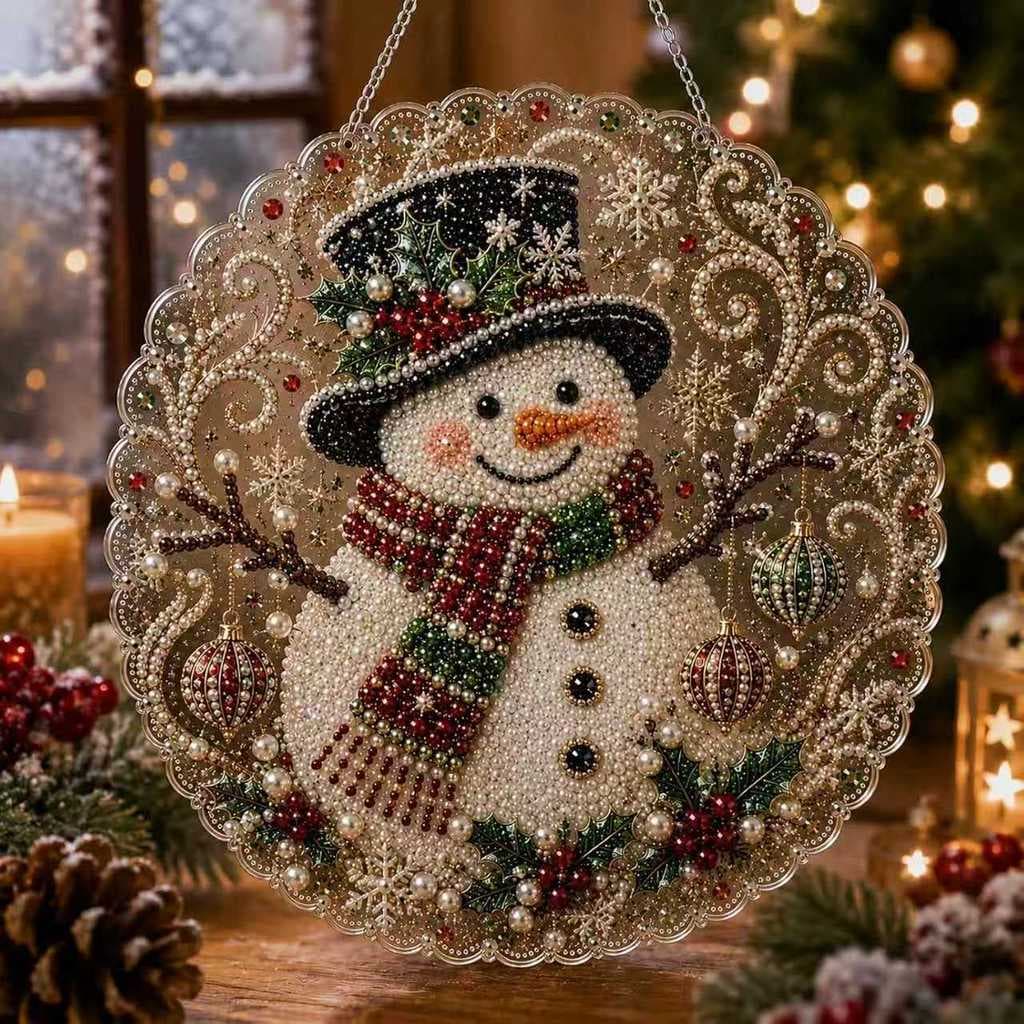 Kit De Ornamento De Pintura De Diamante 5D DIY 20x20cm Rodada Guirlanda Suspensa De Natal Broca Completa Pingente De Art
