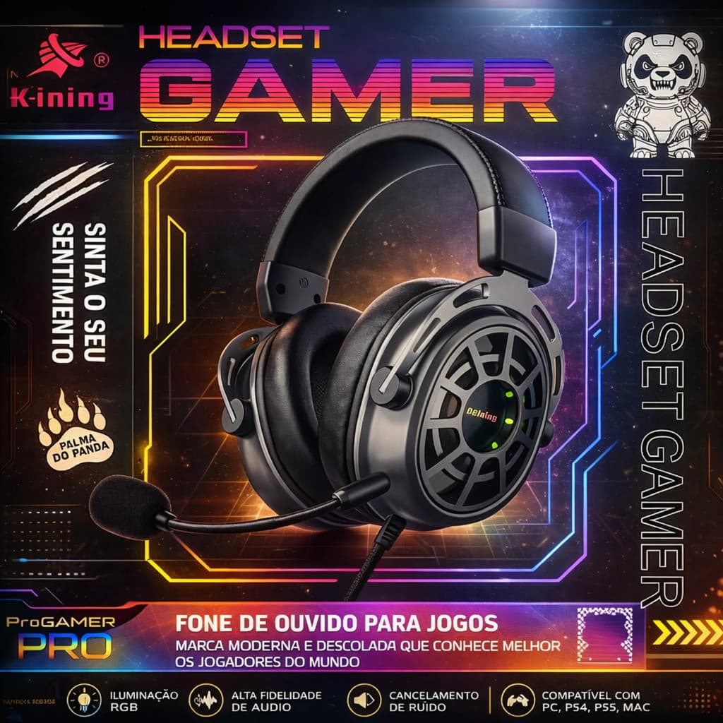 Headset Gamer RGB com Microfone P2 Fone Gamer LED para PC Notebook PS4 PS5 Xbox Controle no Cabo
