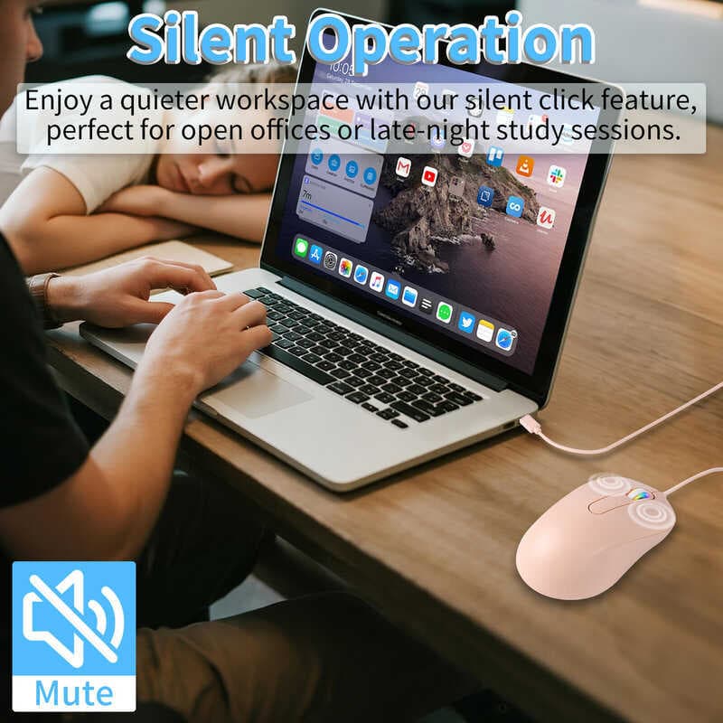 Portátil Mudo Computador MouseType-C Com Fio Silencioso Ergonômico Ratos Ópticos Para Windows Android iOS Linux Tablet T