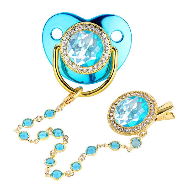 Chupeta de diamante para bebê Chupeta de bebê com corrente de contas de vidro