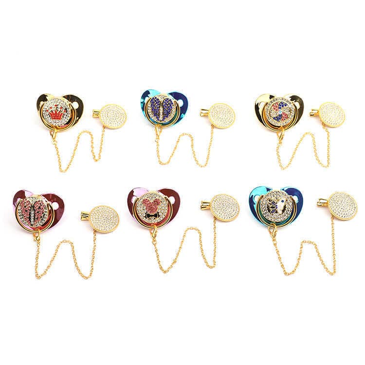 Chupeta de bebê com diamante completo, cinto de chupeta de diamante com ponto de bebê, corrente Anti-queda