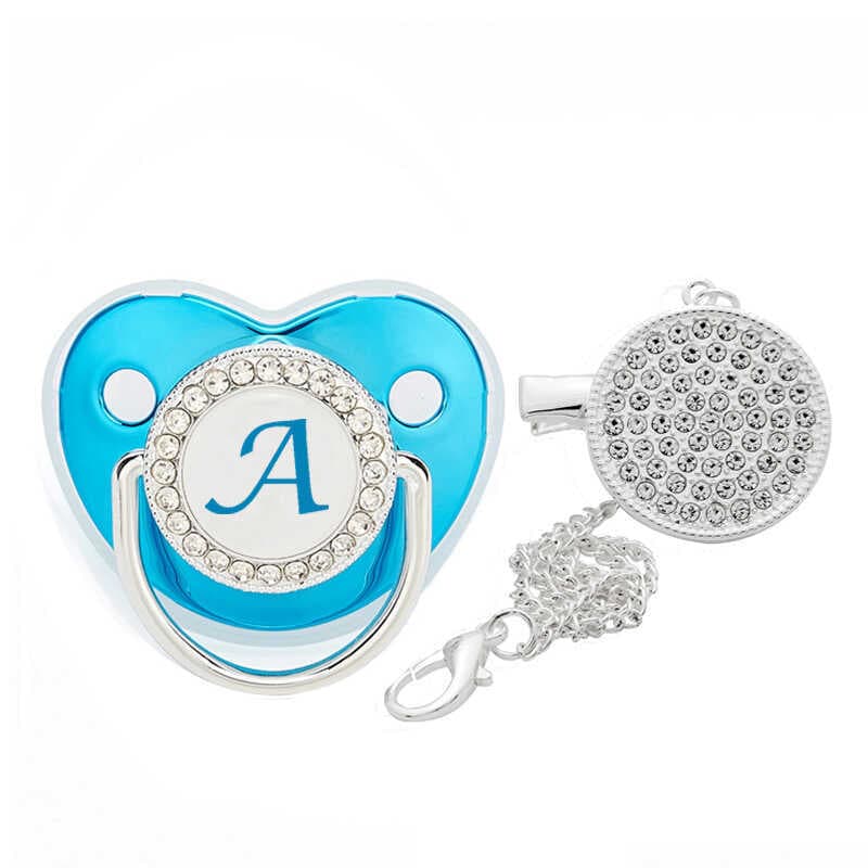 WISH26 Letra Azul Dot Diamond Chupeta de bebê Chupeta de diamante para bebê