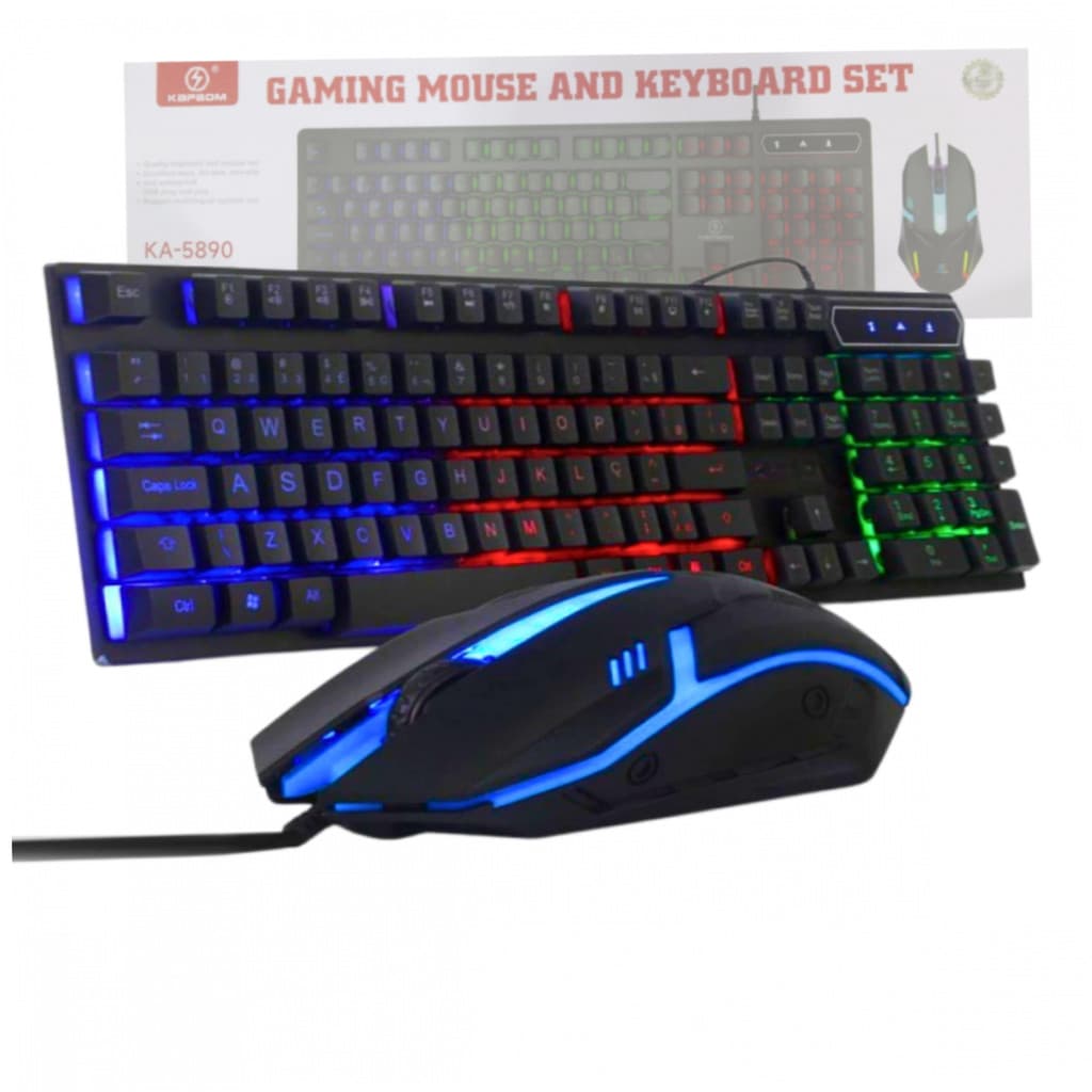 Kit Gamer Teclado Semi Mecânico RGB LED ABNT2 + Mouse Gamer Ergonômico PC Notebook