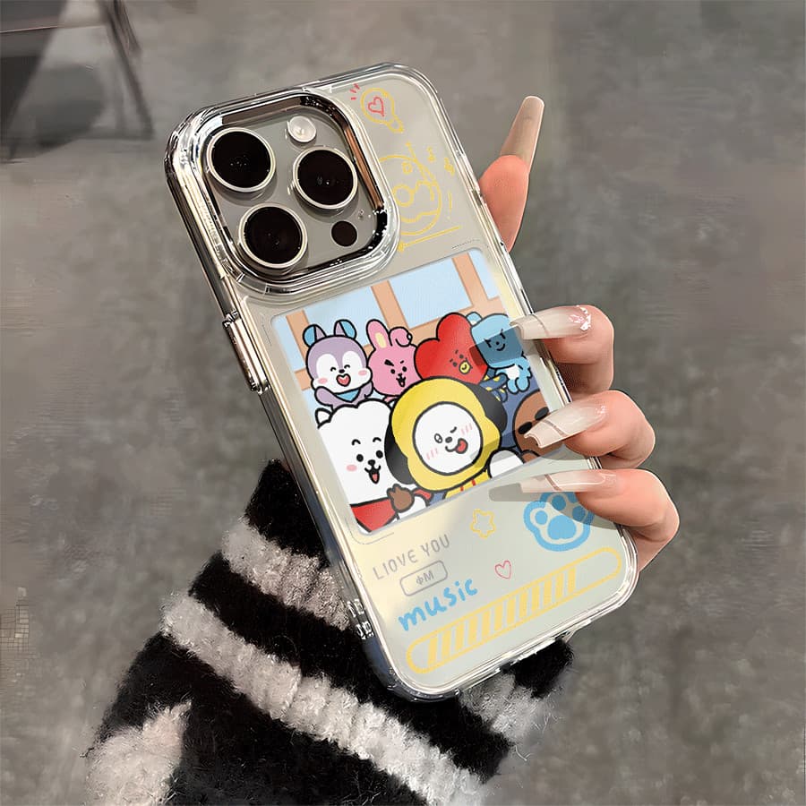 BT21 moldura celular capa celular,iPhone 17/16/15/14/13/12/11/XS/ProMax/Air/Plus,Samsung S/A,Xiaomi,Redmi