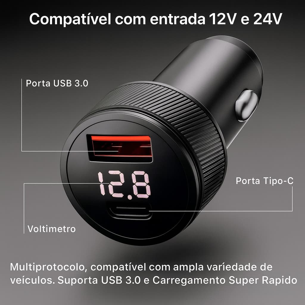 Cabo Carregador Veicular Adaptador 3 Em 1 Starlink Mini 2 Metros Portas USB: 1x USB 3.0 + 1x Tipo-C (PD)
